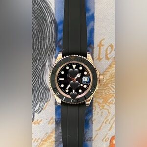 Men’s Automatic Yacht Style Stainless Steel Watch Rose Gold Black Dial 40mm